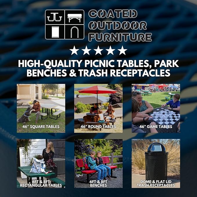 Coated Outdoor Furniture Heavy-Duty Portable Outdoor Picnic Table with Umbrella Hole, Punched Steel Commercial-Grade Patio Dining Furniture Made in America (46" Round Top, Textured Dark Blue)