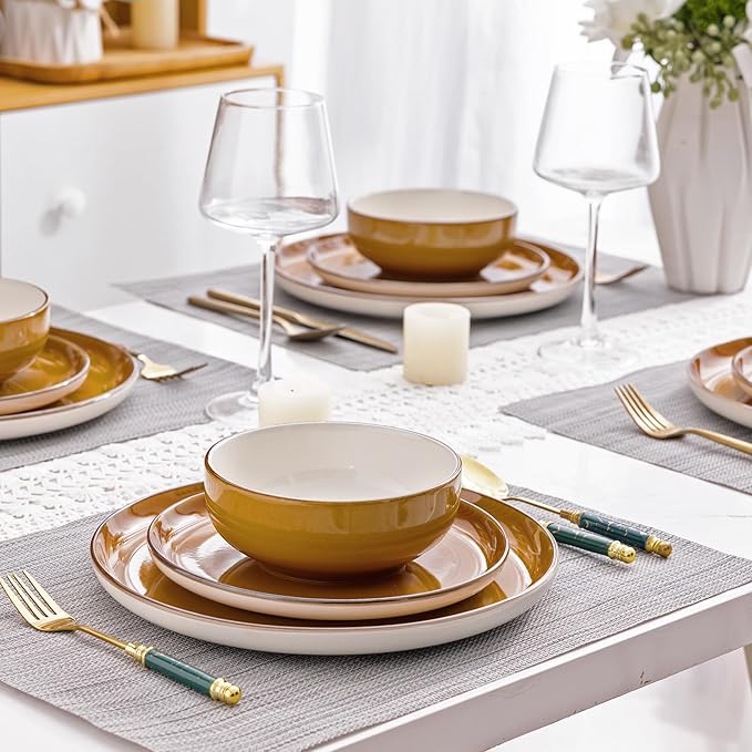 GBHOME Ceramic Dinnerware Sets, 18 Pieces Stoneware Dinnerware Set, Plates and Bowls Sets, Dishwasher & Microwave Safe,Dishes Set | Service for 6