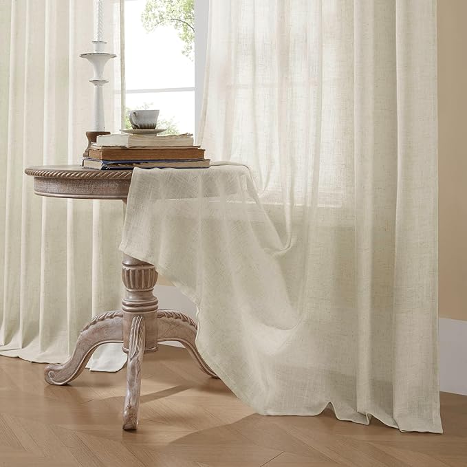 Joydeco Linen Curtains 90 Inch Length 2 Panel Sets,Light Filtering Curtains for Bedroom 100 Inch Wide Living Room Drapes with Back Tabs & Rod Pockets (W100 x L90 Inch, Beige)