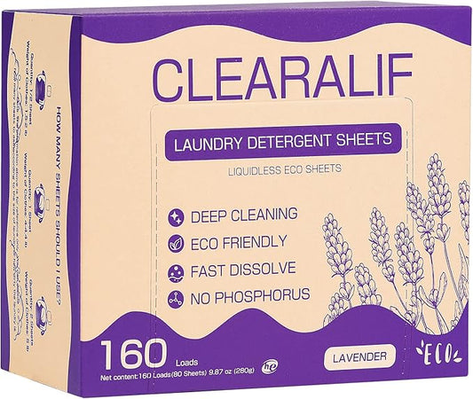 CLEARALIF Laundry Detergent Sheets 80 Sheets (Up to 160 Loads), Lavender - Great For Apartments, Dorms,Eco Friendly