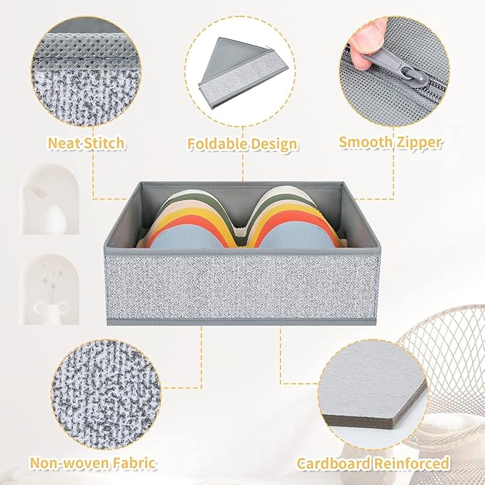 DIMJ Drawer Organizer Clothes 12 Pack - Foldable Baby Organizers and Storage & Dresser Organizer for Bedroom, Closet - Nursery Organization Dresser Dividers for underwear, Sock,Bra, Belt, Tie, Gray