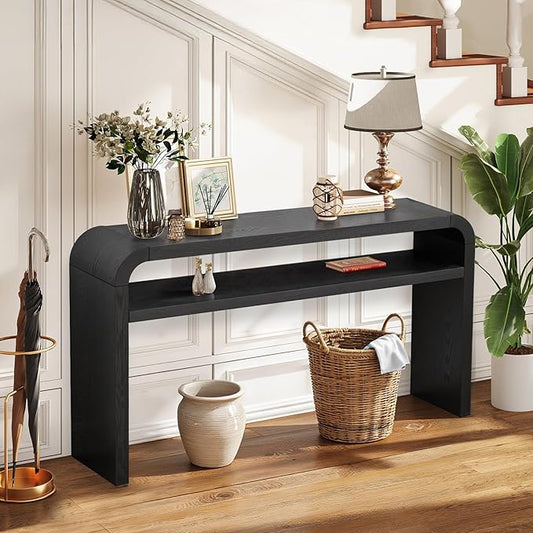 BECHAEO 59-Inch Long Console Table, 2-Tier Thickened Narrow Entryway Table, Farmhouse Console Tables Behind Couch, Retro Industrial Hallway Accent Tables for Living Room, Entrance