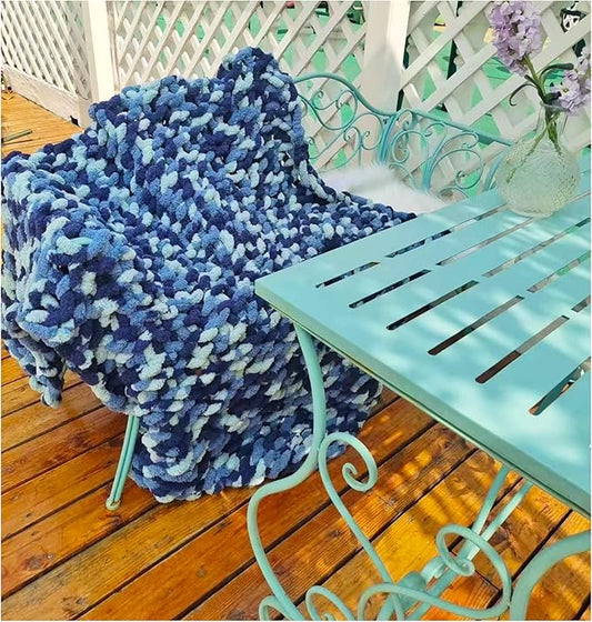 DDL&HEXI Chunky Chenille Blanket 100% Hand Knit with Jumbo Chenille Yarn (50"x60") Super Soft Large Throw Bed Blanket for Couch, Sofa, Home Decor - Machine Washable (03)