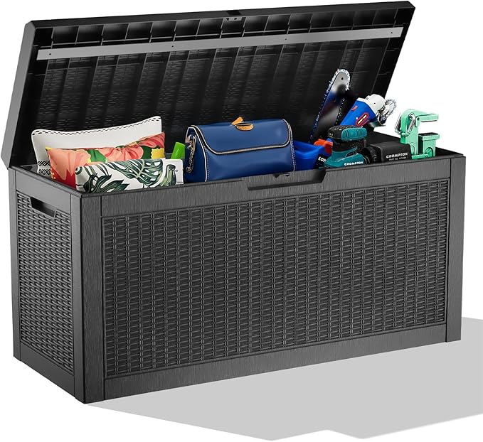 60 Gallon Deck Box Large Outdoor Storage for Patio Furniture,Outdoor Cushions,Garden Tools and Pool Supplies,Waterproof,Resin,Lockable(Black)