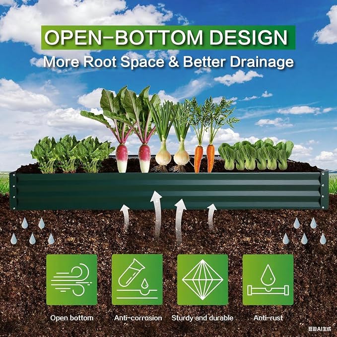 GARDMAX 8x4x1FT Galvanized Raised Garden Bed Kit, Metal Planter Boxes Outdoor with Easy Assembly, Large Garden Bed for Vegetables, Fruits, Flower, Herbs Rectangle Dark Green