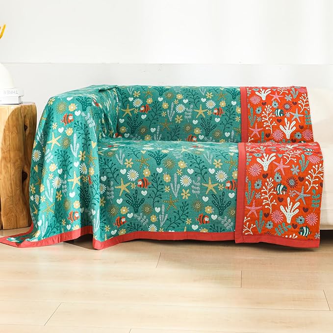 Boho Throw Blanket 90''x98'',100% Cotton Blankets for Couch Bed,Cotton Quilt Travel Muslin Blankets Farmhouse Home Decor Soft Lightweight Picnic Blanket