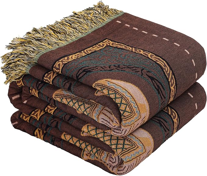 Boho Throw Blanket for Bed with Tassels,100% Cotton Ultra Soft and Cozy Large Blanket Elephant Printed Farmhouse Decor Bed Blankets,60"×80" All Season Rustic Throw for Sofa Couch Chair-Brown