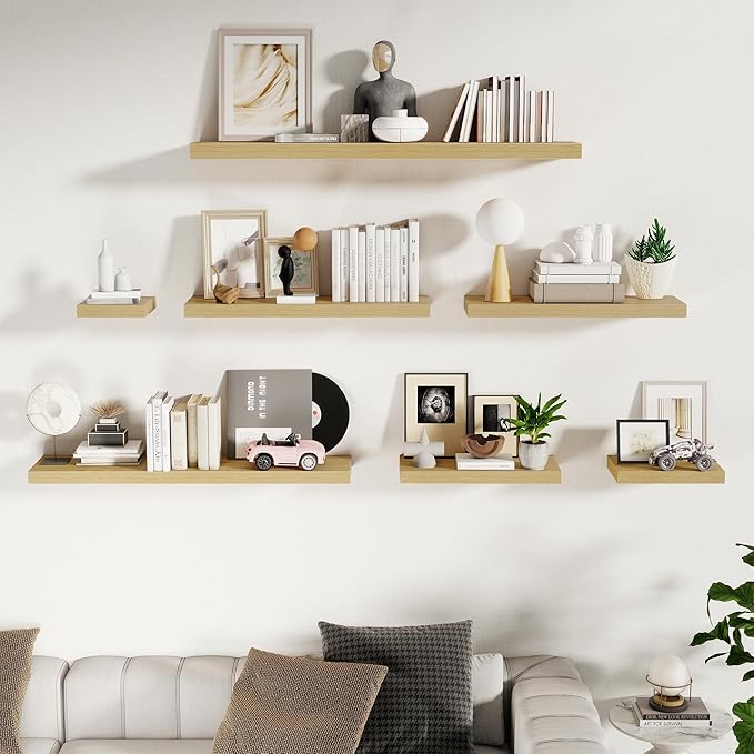 Fun Memories 48 Inch Floating Shelves for Wall - 10 Inch Deep Fireplace Mantel Shelf - Wood Floating Shelves for Wall - Large Storage Shelves Wall Mount for Living Room & Bedroom - Oak - Set of 1