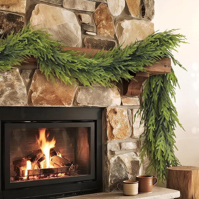 Artificial Norfolk Pine Garland - Faux Christmas Garland Fake Green Garland for Fireplace,Table, Stairs, Mantle, Window,Indoor Outdoor,Home,Holiday Decor(1 PCS,5 FT)