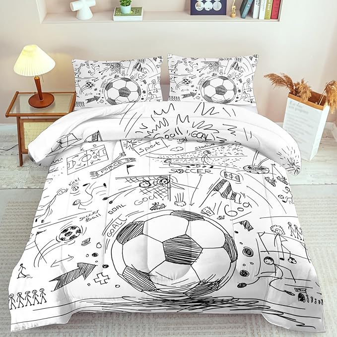 Football Sports Comforter Sets for Boys Twin,Soccer Comforter Sport Bedding for Boys Room,Gaming Bed Soccer Bedding Twin Set,Games Quilt Bedroom Bed Decor Kids and Teen