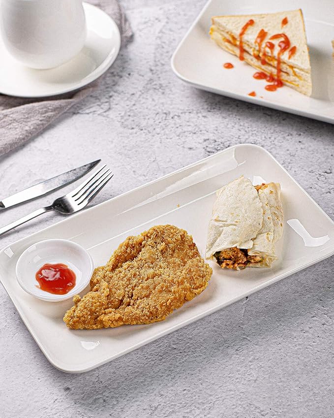 DELLING 8in White Rectangular Serving Plates-Large Serving Platter Set Salad Plates - Big Serving Trays for Parties Meat, Sushi, Dinner Plate Oven Safe Dinnerware Set of 3