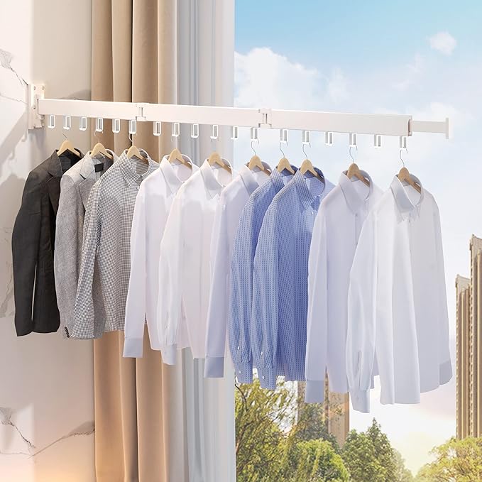 Clothes Drying Rack Wall Mounted,Drying Rack Clothing,Clothes Hanging Rack,Retractable,Collapsible(Tri-Fold), White Color(Ring)