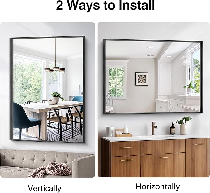 Black Bathroom Mirror, 36x48 Inch Rectangular Deep Frame Mirror, Large Wall Mounted Bathroom Vanity Mirror Over Sink for Bedroom,Restroom, Living Room, Hangs Vertically or Horizontally