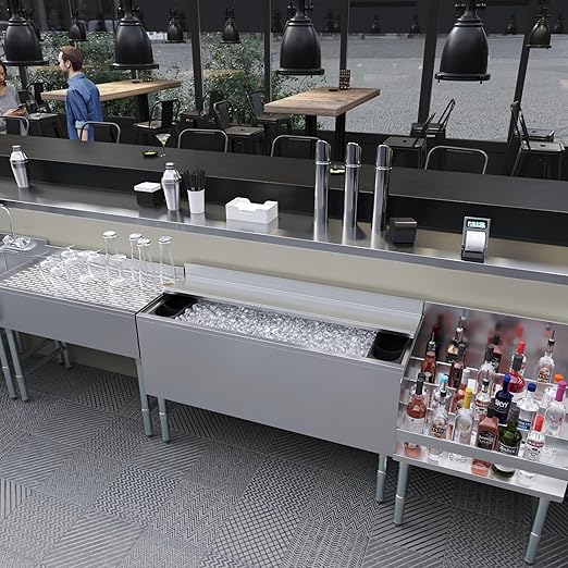 AmGood 18.5 in. x 48 in. Underbar Ice Bin with Sliding Lid | NSF | Stainless Steel Ice Chest with Sliding Lid