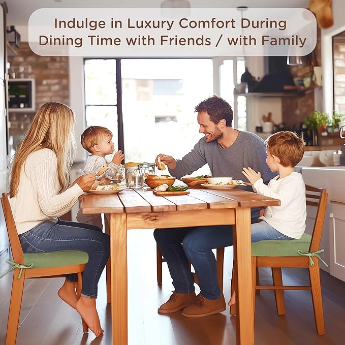 Codi Dining Chair Cushions 4 Pack, Thick Chairs Pads for Indoor Kitchen Room - Washable, Non-Slip Memory Foam Seat Cushion with Ties, 16.5"x16.5"x 3.5", Set of 4, Sage