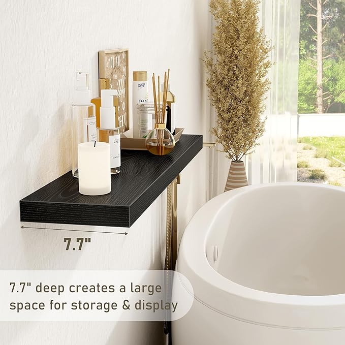 Black Floating Shelves Wall Shelf 40 Inch, 8 Inch Deep Floating Shelf for Wall, Farmhouse Black Wood Shelves Invisible Bracket for Living Room, Bedroom, Kitchen, 40 x 8 x 1.4 Inch, Set of 2