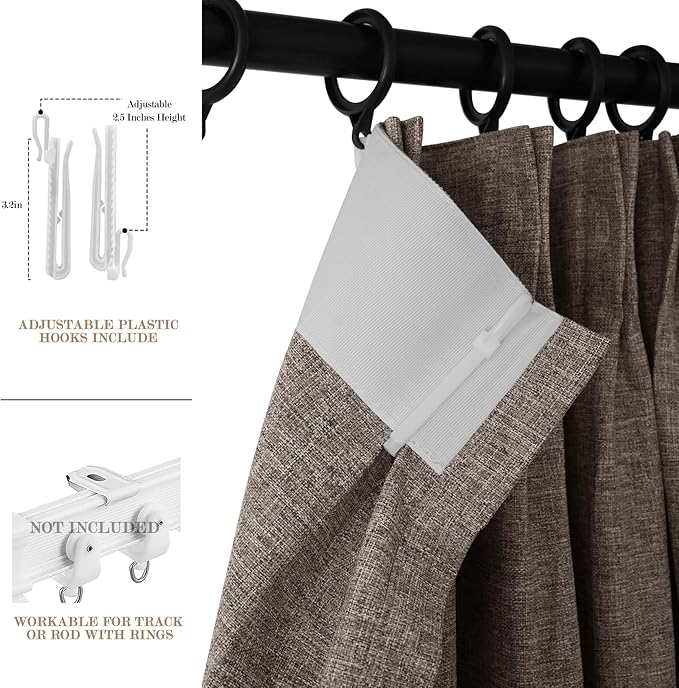 Room Divider Curtains Screen Partitions, Linen Look 100% Blackout Drapery 102 Inches Long, 100" Wide Pinch Pleated Window Drapes, Privacy Protecting, Light Blocking, (1 PC, Light Coffee)