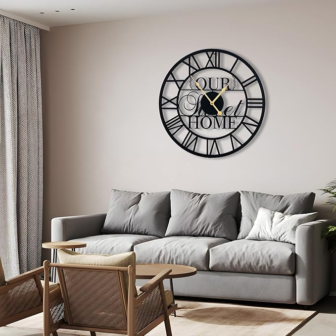 20inches/50cm Wall Clocks Roman Numeral Battery Powered No Ticking Silent Modern Unique Metal Wall ClocksSuitable Living Room Kitchen Bedroom Fireplace Office Farmhouse