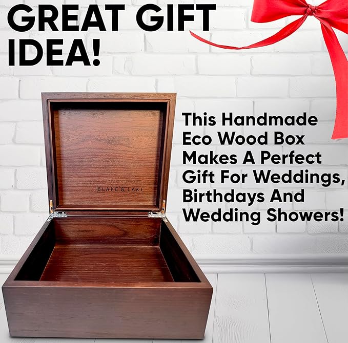 Blake & Lake Wooden Box with Hinged Lid - Solid Walnut Wood Eco Box - Wood Storage Box with Lid - Wooden Keepsake Box - Decorative wooden boxes with lids (Walnut)