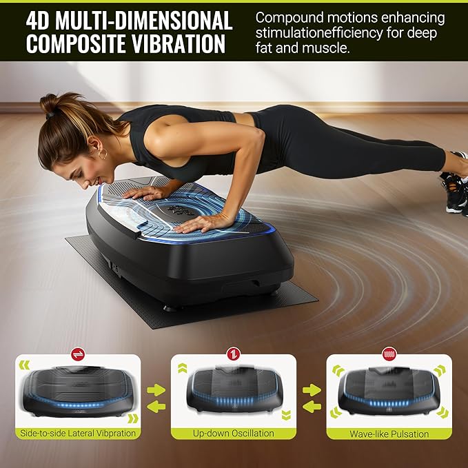 FLYBIRD 4D Vibration Plate 500 LBS Capacity, Oscillation, Linear, Pulsation Vibration Plate Exercise Machine, Triple Motors Vibration Plate for Bone Density Building & Lymphatic Drainage