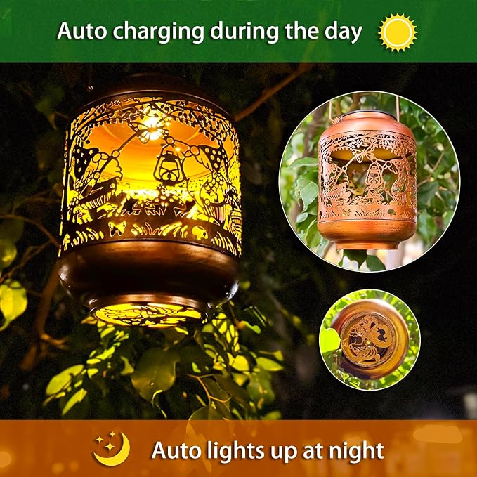 Gnomes Solar Lanterns Outdoor Waterproof,Hanging Solar Lights Gnome Gifts for Women Metal LED Decorative Light for Yard,Patio,Lawn,Tabletop,Pathway,Landscape,Garden Gnomes Decor