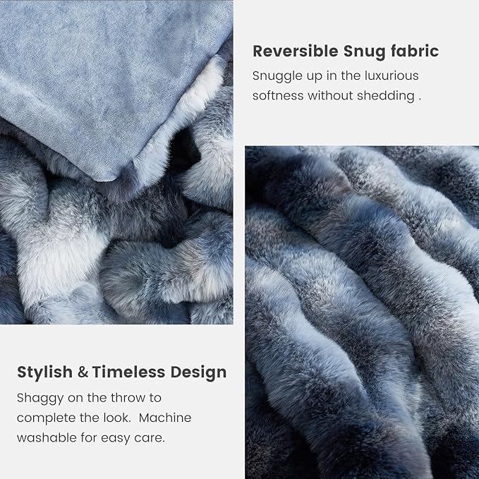 Cozy Bliss Faux Fur Throw Blanket for Couch, Fuzzy Soft Plush Thick Bubble Blanket for Sofa Bedroom Living Room, 50 * 60 Inches Tie-dye Blue