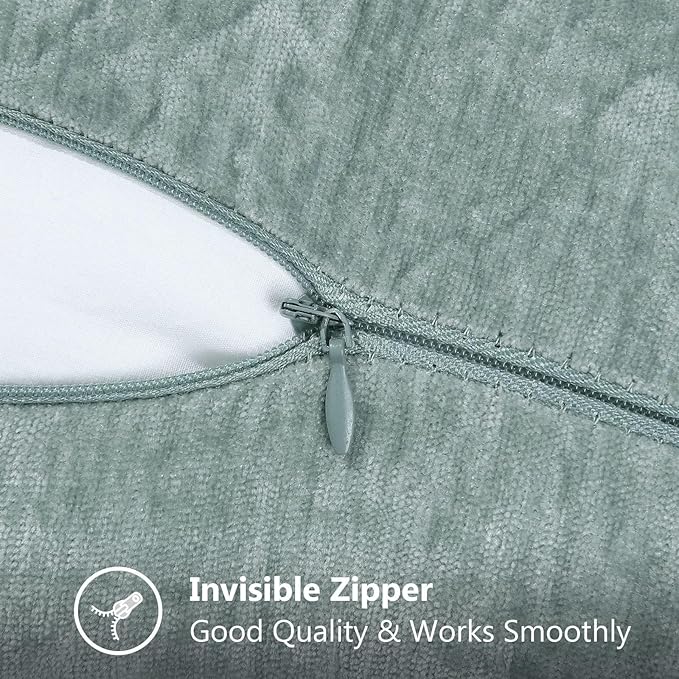 decorUhome Chenille Soft Throw Pillow Covers 24x24 Set of 2, Farmhouse Velvet Neutral Decorative Euro Pillow Covers with Stitched Edge for Couch Sofa Bed Home Decor, Aqua Haze