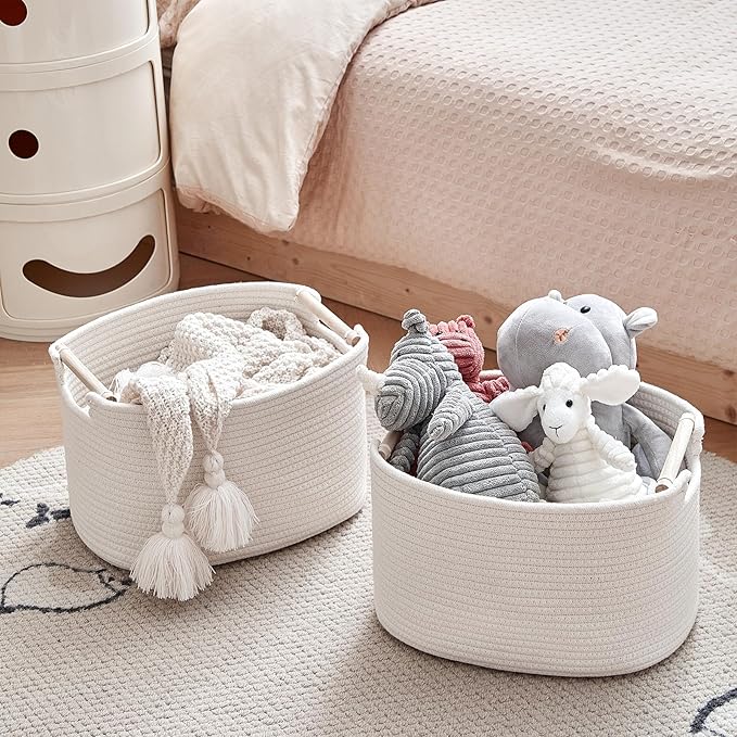 3 Pack Storage Basket for Cabinet and Toy Organization - 13"x9.8"x8.7" Baskets for Storage - Baby Toy Bin - Toy Storage Organizer - Ideal for Empty Gift Baskets to Fill-White