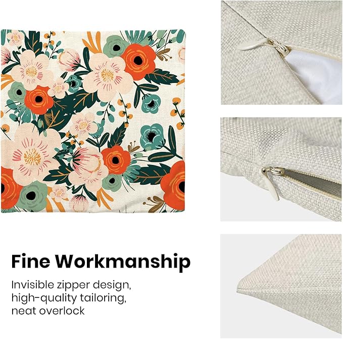 CXMEIFLY Spring Pillow Covers 20 x 20 Inch Set of 2 for Watercolor Flowers Decor Throw Pillows Pink Red Green Plant Floral Outdoor Decorative Cushion Cases for Couch Bed Decorations