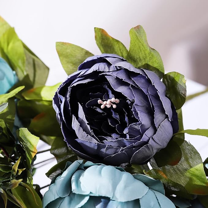 Duovlo Fake Flowers Vintage Artificial Peony Silk Flowers Wedding Home Decoration,Pack of 1 (New Grey Blue)