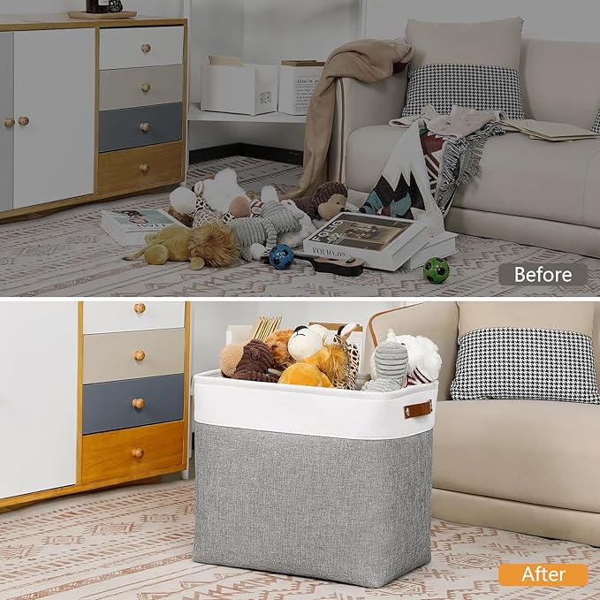 DULLEMELO Storage Baskets 17 inch Large Basket for Blanket Living Room, Foldable Storage Bins Baskets for Organizing [3 Pack] Blanket Storage Baskets Organizer for Home,Office,Closet(White&Grey)