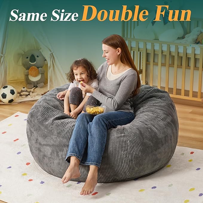 3.5FT Bean Bag Chairs Teardrop Bean Bag Chair for Adults Beanbag Chair with Memory Foam Filled Machine Washable Cover for Living Room, Bedroom (Large,Grey)
