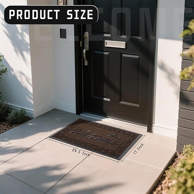 Yimobra Fall Door Mat Outdoor Indoor, Heavy Duty Windproof Welcome Mats for Front Door, Stuady Waterproof Doormat for Patio Porch Outside Entrance, Low Profile, 29.5x17, Coffee