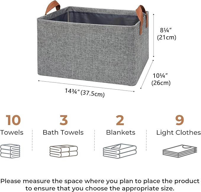 GRANNY SAYS Closet Storage Baskets, Collapsible Fabric Storage Bins with Metal Frame, Clothes Organizer Bins, Large Baskets for Shelves, Gray, 4-Pack