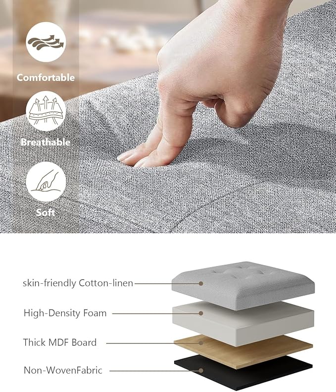 Storage Ottoman Bench, Folding Ottoman Foot Rest, 15 x 30 x 15 Inches, End of Bed Bench, Storage Chest, for Living Room, Bedroom, Hallway, Entryway, Light Gray