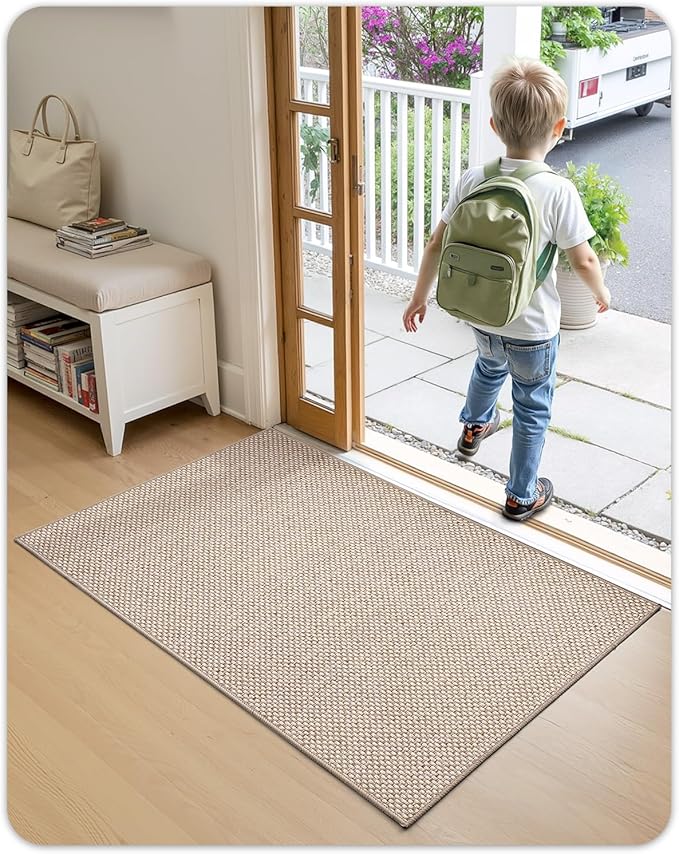 Color&Geometry Front Door Mat Indoor 32"x48", Ultra Non Slip Rubber Backed Dirt Trapper, Low Profile Thin washable, Easy Clean Entry Entryway Rug Door Mat Indoor Entrance, Khaki (Rolled-up NO Creases)