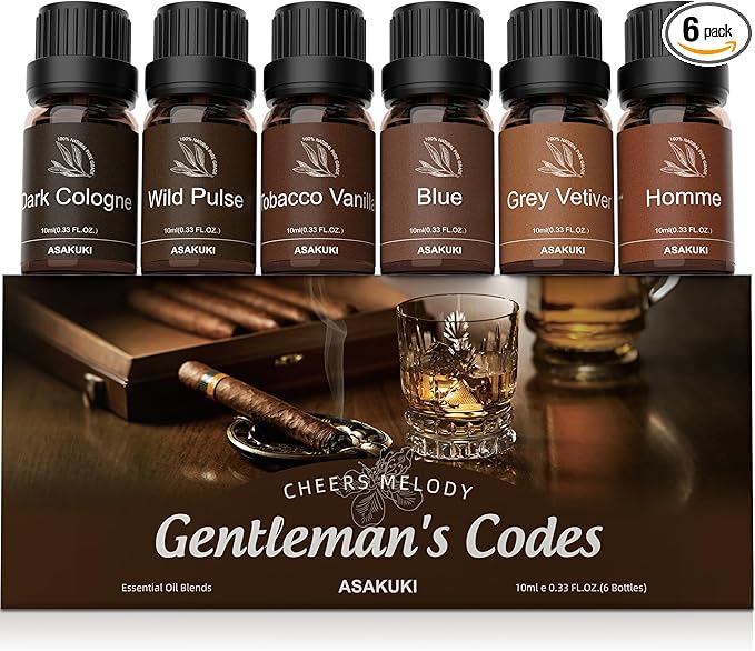 ASAKUKI Essential Oils Set – 6×10ml Cologne-Inspired Unisex Fragrance Oils for Diffusers – Elegant, Clean, and Confident Scents Loved by Women and Men