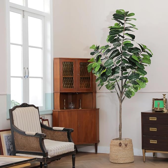 8ft(96in) Fiddle Leaf Fig Tree Artificial - Tall Faux Fiddle Leaf Fig Tree - Fake Fig Plant with Realistic Texture for Indoor Outdoor Modern Home House Office