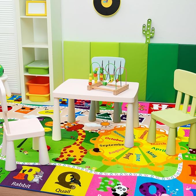 9x12 Washable Area Rug, Educational and Fun Kids Rug for Classroom Playroom Living Room Bedroom, Learning and Safe Playmat with ABC Alphabet Animals,Baby Toddler Children Play Mat