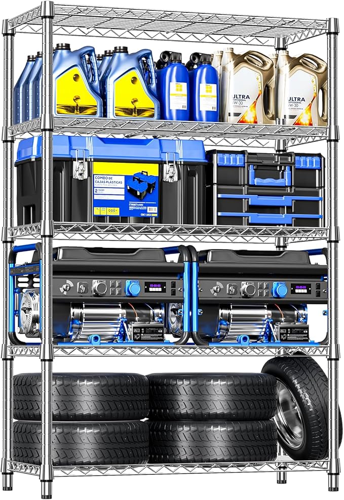 IZEUK Storage Shelves Outdoor Wire Shelving Unit Metal Rack 4 Tier, 17.7" D x 47.24" W x 59" H, Grey