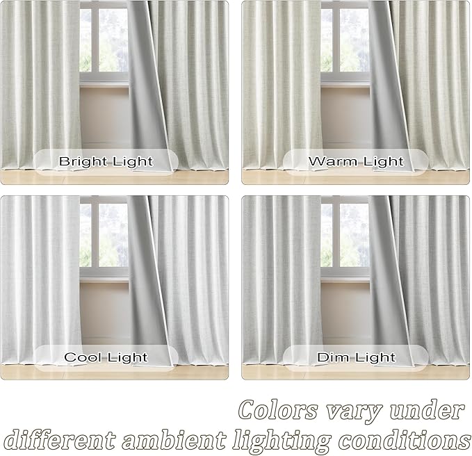 RAIN CITY Extra Wide Linen Blackout Curtains for Track System,Back Tab 70 Inch Wide Pleaetd Drapes with Hooks 2 Panels Modern Farmhouse Room Divider Curtains for Patio Sliding Door Living Room 96L