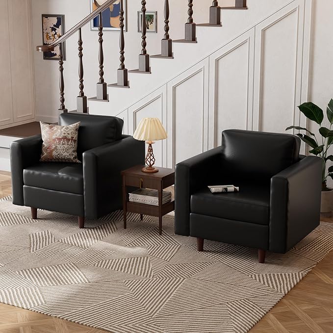 Faux Leather Oversized Accent Chair with Storage Deep Seat Single Sofa Large Reading Armchair for Living Room Bedroom Office Black