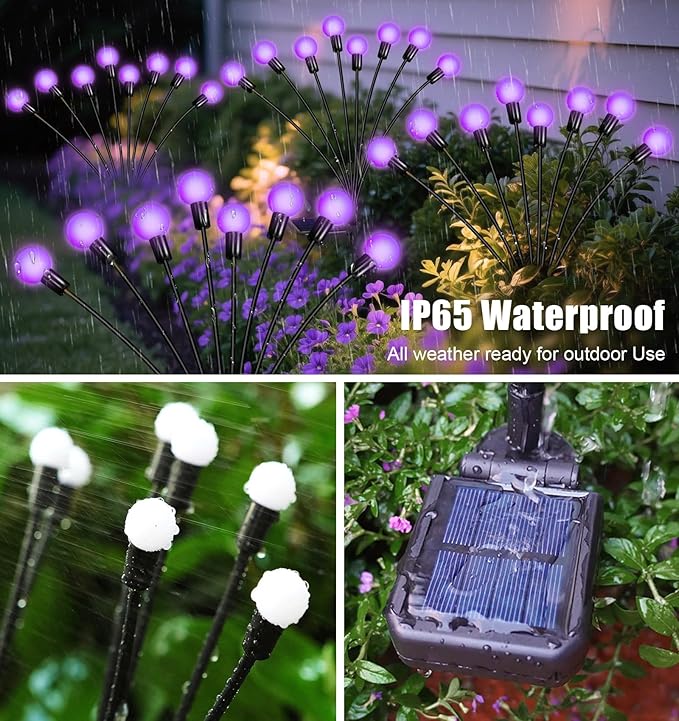 Solar Garden Lights – 16 LEDs Solar Firefly Lights, Purple Swaying Lights Outdoor Waterproof, 2 Pack 8 Heads Garden Decorative for Yard Patio Pathway Lawn Decorations