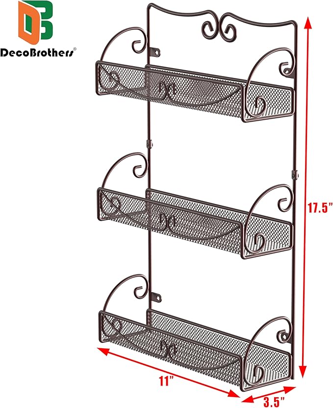 Deco Brothers 3 Tier Wall Mounted Hanging Spice Rack, Bronze