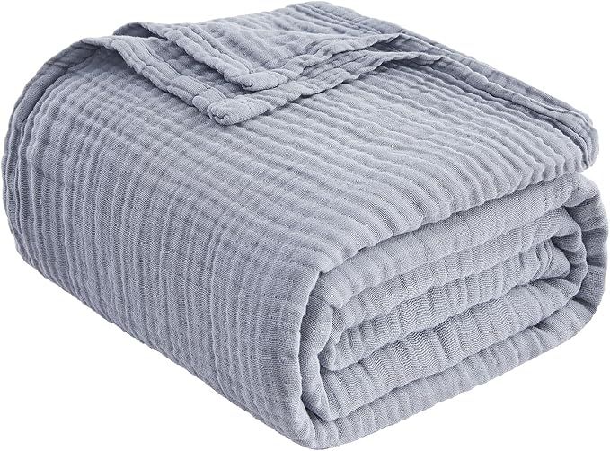 EMME Cotton Muslin Throw Blanket Couch Breathable Gauze Blanket Soft Lightweight Blankets Adults (Dusty Blue, 50"x60")