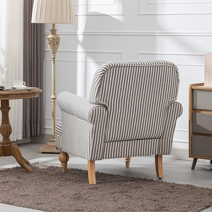 chairus Linen Accent Chair for Living Room Set of 2 Upholstered Mid Century Modern Single Sofa Chair with Solid Wood Legs Comfy Reading Armchair for Bedroom/Office Room/Recption/Lounge, Black Stripe
