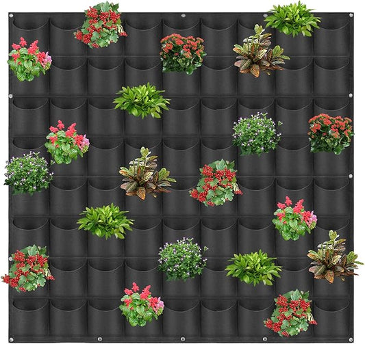 72 Pockets Hanging Planter Bags, Hanging Vertical Wall Mounted Plant Planting Grow Bags, Herb Garden Planter Outdoor Indoor Growing Bag, Gardening Vertical Greening Flower Container(1m×1m, Black)
