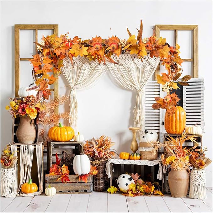 DearHouse Fall Maple Leaves, 6ft Artificial Autumn Foliage Thanksgiving Decor for Home, Wedding, Fireplace, Party, Christmas (Yellow&Brown)