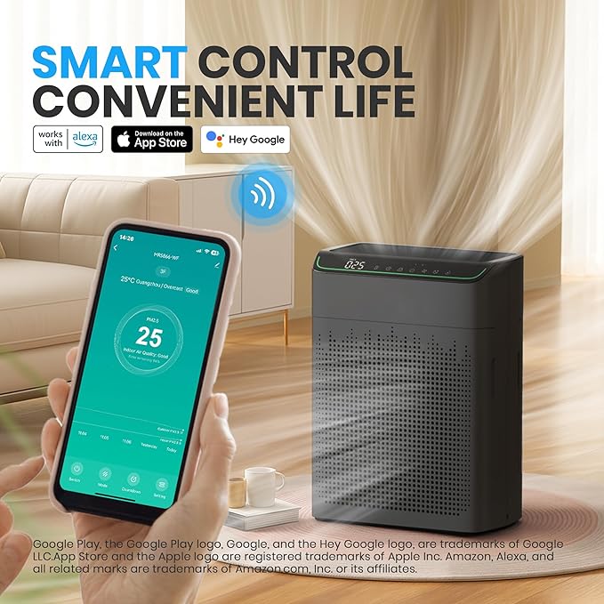 Air Purifiers for Home Large Room Up to 1690 ft² Double-sided Air Inlet Smart WiFi Alexa Compatible PM 2.5 Air Quality Monitor for Smoke and Odor 23dB Quiet 1 Pack+2 Pack HEPA Filters Black