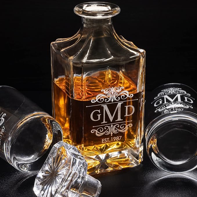 Gifts Inscribed Custom Whiskey Decanter Bottle (750 ml) - Personalized Glass Liquor Decanter Set - Customized Glassware - Engraved Whisky Glassware Gift for Wedding, Groomsman, Anniversary, Birthday